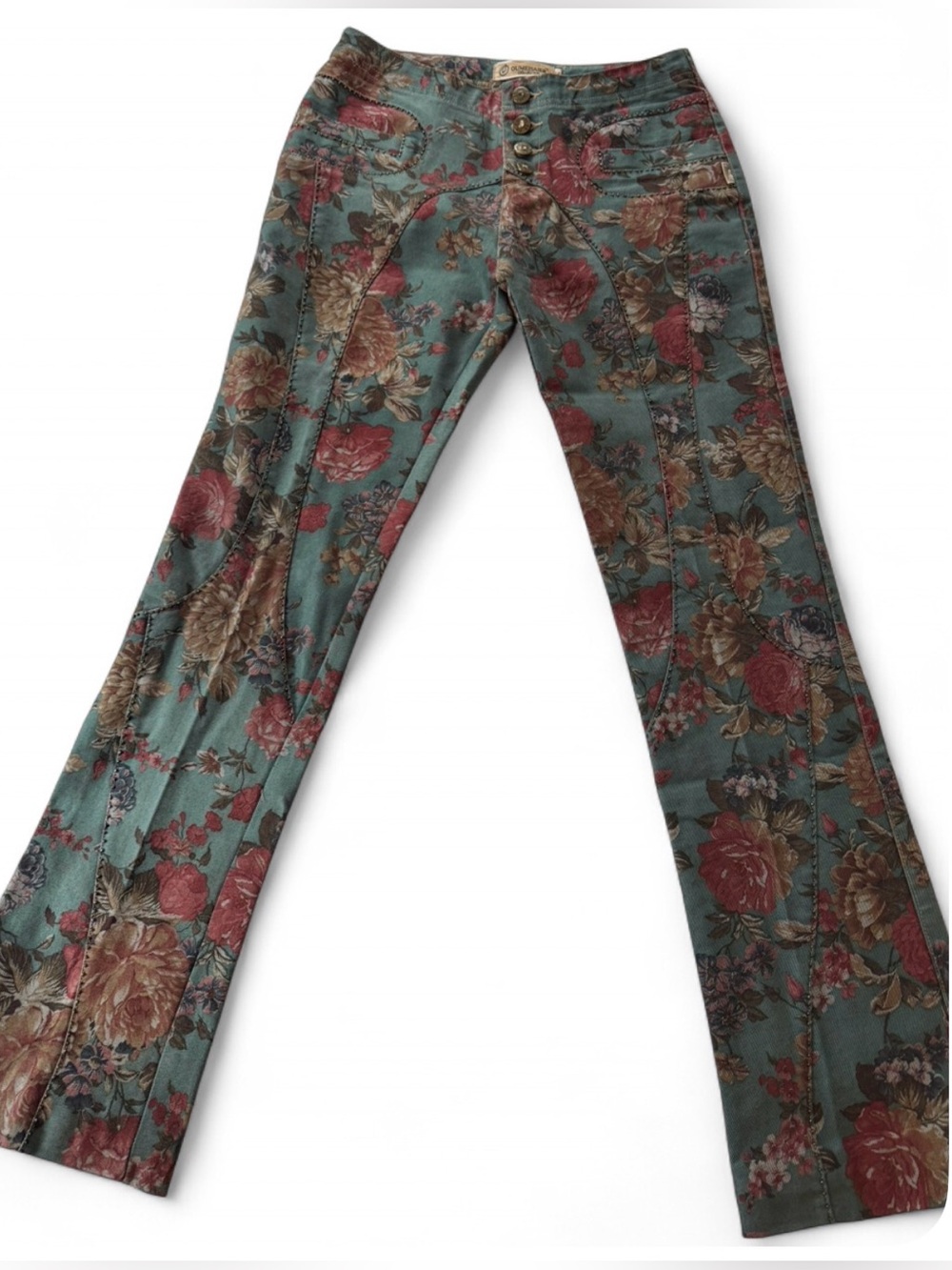 Floral Lowrise Pants in Teal and Rose - Picture 3 of 7